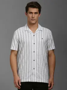 Louis Philippe Jeans Men Cuban Collar Vertical Striped Cotton Slim Fit Casual Shirt