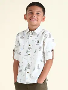 U.S. Polo Assn. Kids Boys Classic Spread Collar Conversational Printed Cotton Casual Shirt