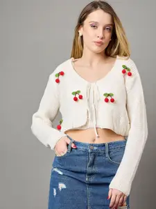 KASMA Women Self Design Woollen Crop Pullover