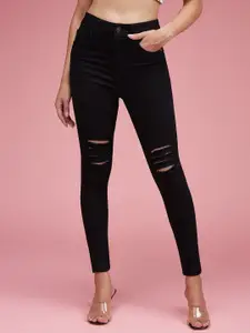 Miss Chase Women Slim Fit High-Rise Mildly Distressed Stretchable Jeans