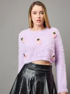 KASMA Women Boucle Woollen Crop Pullover