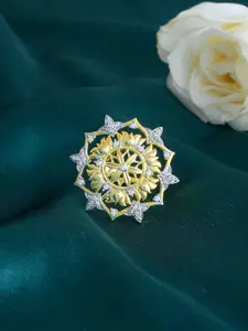 Voylla Alpana Lotus Gold Plated Cubic Zirconia Stone Studded Finger Ring