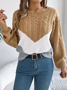 StyleCast x Revolte Women Colourblocked Round Neck Pullover Sweater