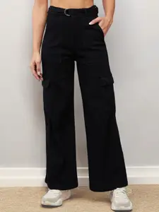 DOLCE CRUDO Women Wide Leg High-Rise Stretchable Denim Jeans