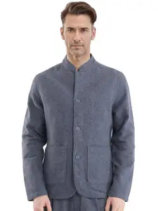 RARE RABBIT Men Floral Cotton Open Front Jacket with Patchwork