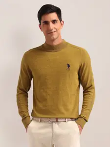 U.S. Polo Assn. Men Brand Logo Printed Mock Collar Pullover Sweaters