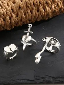 YU FASHIONS Set Of 3 Stainless Steel Cry Eye Sword Broken Heart Silver-Plated Finger Rings