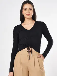 People Women Solid Crop Fitted Top