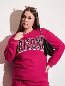 SASSAFRAS Curve Women Typography Printed Round Neck Sweatshirt