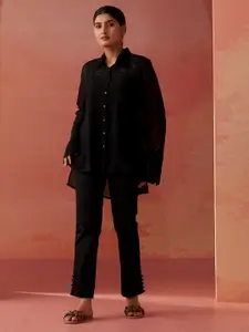 Lakshita Women Classic Spread Collar Textured Poly Silk Relaxed Fit Casual Shirt