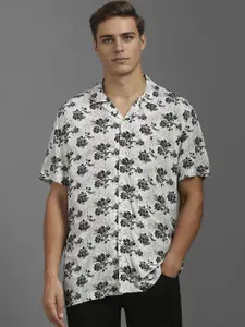 Louis Philippe Jeans Men Cuban Collar Floral Printed Slim Fit Casual Shirt