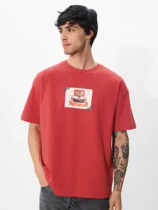 The Souled Store Men Graphic Printed Round Neck Cotton Oversized T-shirt