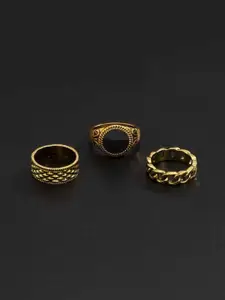 YU FASHIONS Set Of 3 Gold Plated Stainless Steel Stone Studded Finger Rings