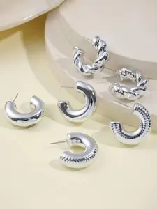 Jewels Galaxy Pack Of 6 Silver Plated Contemporary Half Hoop Earrings