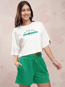 Tokyo Talkies Disney Women Mickey Mouse Printed Boxy Fit T Shirt With Shorts Co Ords