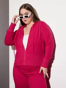 SASSAFRAS Curve Women Plus Size Solid Hooded Sweatshirt