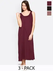 RedRose Pack Of 3 Cotton Nighty Slips