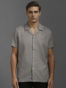 Louis Philippe Jeans Men Cuban Collar Solid Cotton Slim Fit Casual Shirt