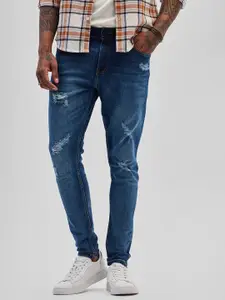 Snitch Men Narrow Skinny Fit Mildly Distressed Light Fade Stretchable Jeans