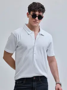 Snitch Men Self Design Polo Collar Slim Fit T-shirt