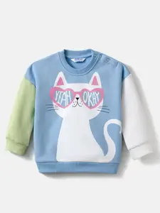 Nauti Nati Infants Fleece Cat Printed Full Sleeve Sweatshirt