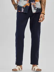 Snitch Men Smart Slim Fit Mid-Rise Cotton Trousers