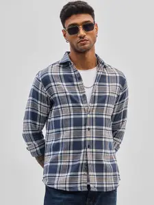 Snitch Men Smart Spread Collar Tartan Checked Cotton Casual Shirt