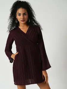 Globus Self Textured Wrap V-Neck Sheath Mini Party Dress