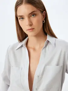 Koton Women Spread Collar Solid Casual Shirt