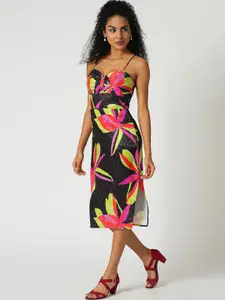 Globus Floral Print Sweetheart Neck Shoulder Strap Cut-Out Detail Midi Bodycon Party Dress