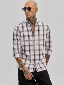 Snitch Men Smart Spread Collar Tartan Checked Cotton Casual Shirt