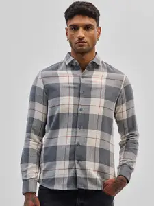 Snitch Men Smart Spread Collar Tartan Checked Cotton Casual Shirt