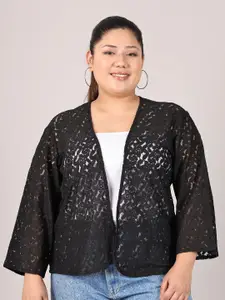 Rute Plus Size Floral Self Design Pure Cotton Open Front Shrug