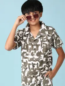V-Mart Boys Printed Pure Cotton Shirt With Short