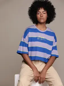 The Roadster Lifestyle Co. Women Striped Oversized Crop T-shirt