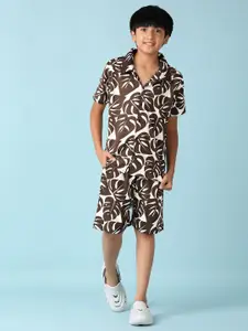 V-Mart Boys Floral Printed Cuban Collar Pure Cotton Shirt With Shorts