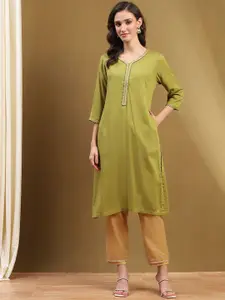 Biba V-Neck Regular Straight Kurta
