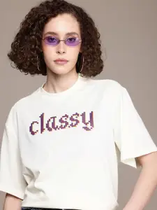 The Roadster Life Co. Typography Printed Drop-Shoulder Sleeves Oversized T-shirt