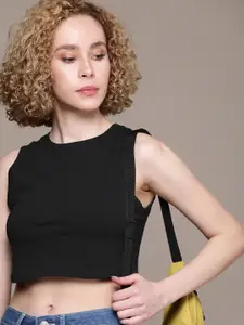 The Roadster Life Co. Solid Sleeveless Crop T-shirt