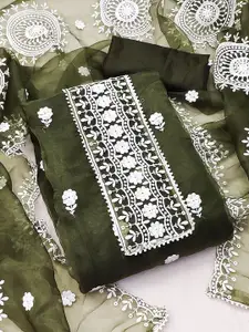 Maroosh Floral Embroidered Thread Work Organza Unstitched Dress Material