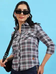 PINACOLADA Women Comfort Spread Collar Checked Cotton Relaxed Fit Casual Shirt