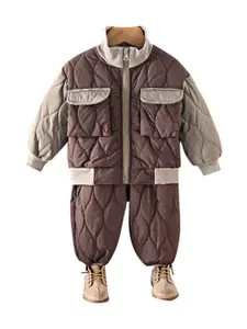 StyleCast x Revolte Boys Self Design High Neck Long Sleeves Coat & Trouser
