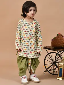 BAESD Boys Animal Printed Regular Pure Cotton Straight Kurta with Dhoti Pants