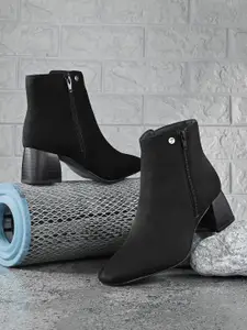 El Paso Women Suede Faux Leather Block Heeled Chelsea Boots