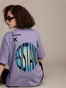 The Roadster Life Co. Typography Printed Drop-Shoulder Sleeves Oversized T-shirt