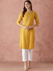 Fabindia Keyhole Neck Pleated Cotton Silk Straight Kurta