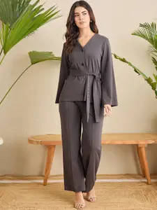 Avanday V-Neck Cotton Top With Trouser & Belt Co-Ords