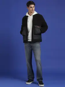 Pepe Jeans Men Mock Collar Solid Casual Bomber Jacket