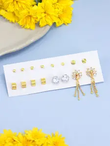 PRIVIU Set of 8 Gold Plated Peacock Shaped American Diamond  Studs Earrings