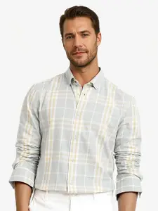 RARE RABBIT Men Comfort Button-Down Collar Tartan Checked Cotton Formal Shirt